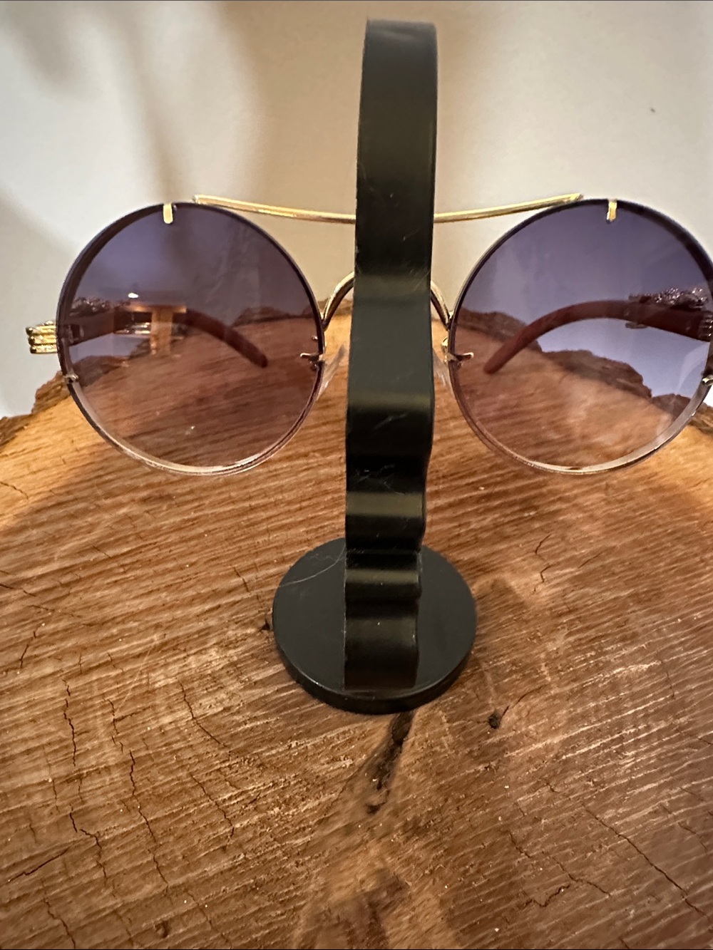 Gold Panther-Accent Sunglasses with Brown Temples